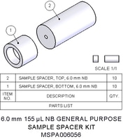 MSPA006056- Sample Spacer Kit, 6.0 mm, 155 µL, Contains 10 PTFE bottom spacers and 10 PTFE caps.
