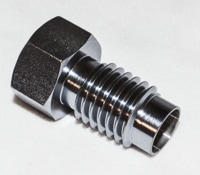 R007101407- Outlet check valve body for stainless steel 5, 10 and 25 mL heads, used with liquid chromatography G9300A 218 solvent delivery modules, G9301A 218 binary pumps, and ProStar 210 pumps