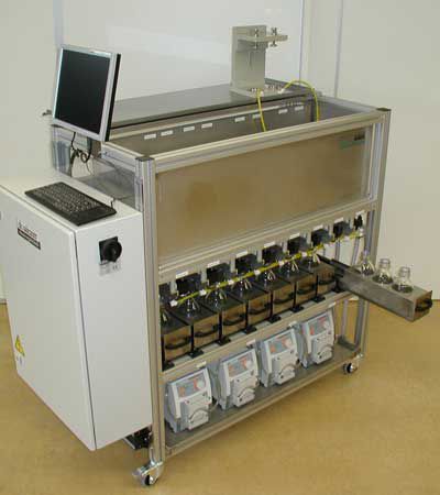 Стенд для проверки расхода с компьютерным управлениемдля фильтров для воды