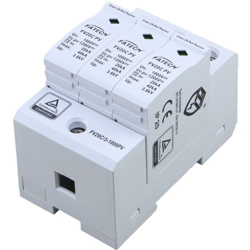 Разрядник для защиты от перенапряжений, тип 2 FV20C/3-1000PVдля фотогальванических установокс индикацией неисправности3-полюсный