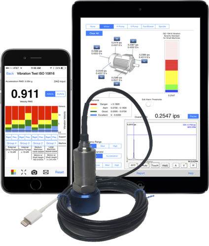 Анализатор вибрации для профилактического обслуживания, одноканальный, для iPhone/iPad, тестер общей среднеквадратичной вибрации, портативный