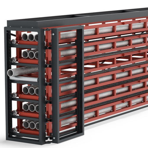 Складской стеллаж KSRдля негабаритных грузовс выдвижными ящикамис крышей
