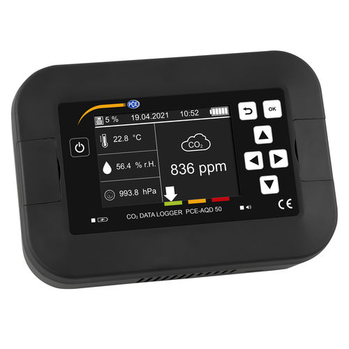 Регистратор температуры и влажности PCE-AQD 50барометрическое давлениеCO2с экраном
