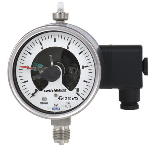 Аналоговый манометр ПГС23.100 с резьбой и трубкой Бурдона с электрическим контактом
