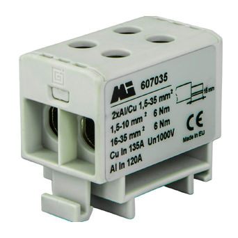 Клеммная колодка для монтажа на DIN-рейку серии 607035винтовые соединения, проходное питание