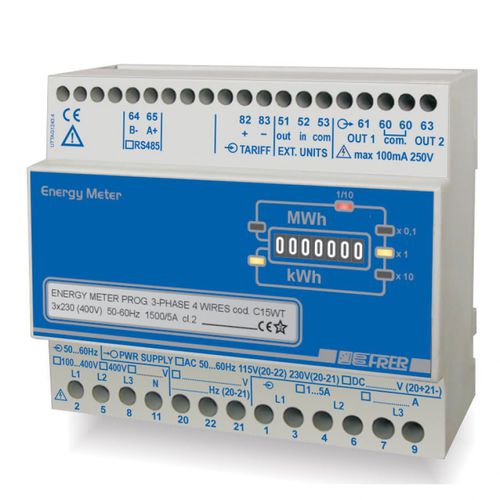 Трехфазный счетчик электроэнергии C15WPMDIN, программируемый на рейку