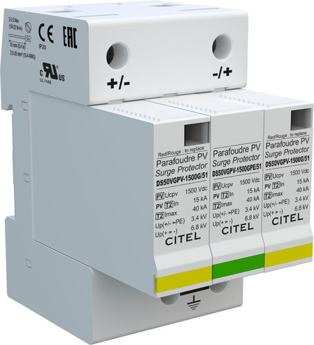 Ограничитель перенапряжения типа 2 серии DS50VGPVдля фотогальванических установок выкатной,синфазно-дифференциальный режим
