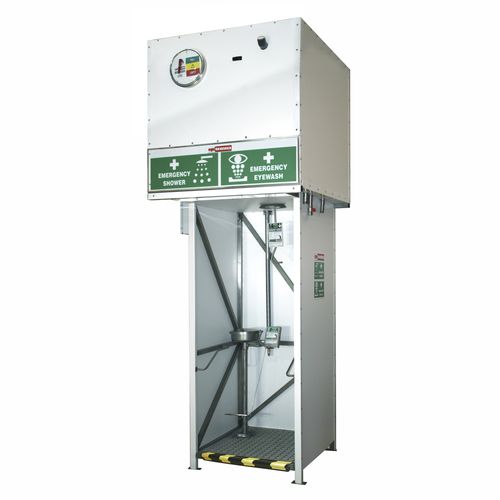 Аварийный душ напольный 6180-TK1200на платформесо станцией для промывания глазс баком