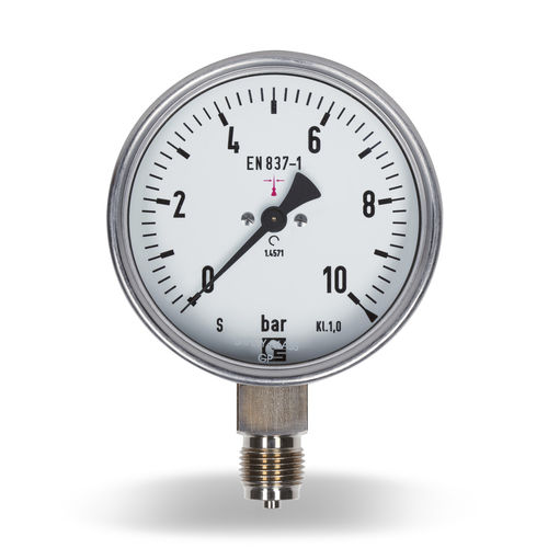 Манометр с трубкой Бурдона РУ 100 с резьбой и циферблатом для монтажа на панели