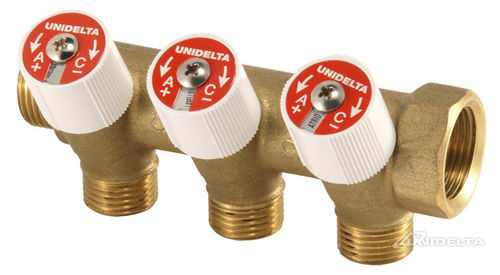 3-ходовой коллектор 3/4' - 1' | серия 4098из латунидля отопления