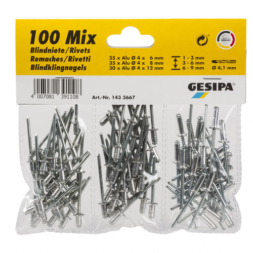 Коробка по 100 шт., заклепки, куполообразные головки, алюминий.