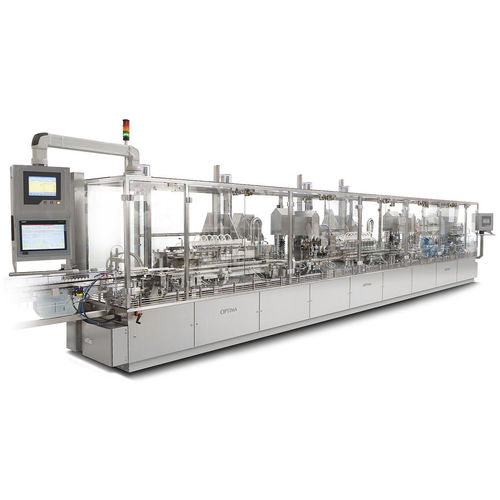 Поршневая наливно-укупорочная пробка OPTIMA LINOLINEс массовым расходомером для бутылочной крышки для фармацевтической промышленности