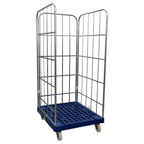 Multipurpose roll container MRP0708-3S-BLwire mesh3-panelwith plastic base