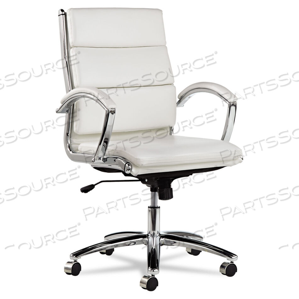 OEM#: ALENR4206ALERA NERATOLI MID-BACK SLIM PROFILE CHAIR, FAUX LEATHER, UP TO 275 LB, 18.3 TO 21.85 SEAT HEIGHT, WHITE SEAT/BACK, CHROME by Alera