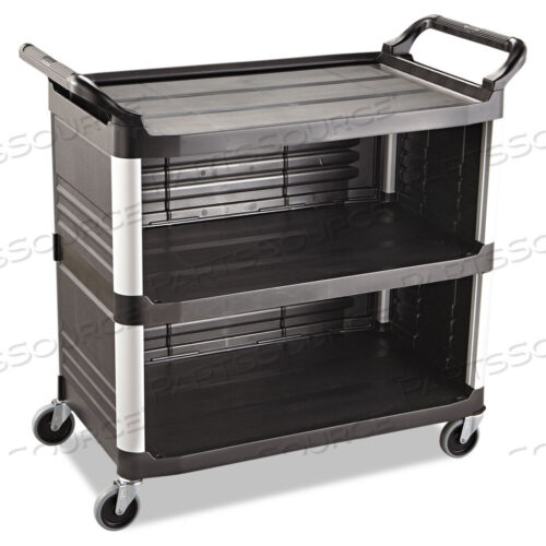OEM#: FG409300BLAXTRA UTILITY CART WITH ENCLOSED BACK/END PANELS, PLASTIC, 3 SHELVES, 300 LB CAPACITY, 20 X 40.63 X 37.8, BLACK by Rubbermaid Medical Division