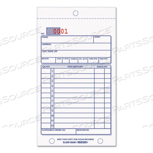 OEM#: 5L240SALES BOOK, 12 LINES, TWO-PART CARBONLESS, 3.63 X 6.38, 50 FORMS TOTAL by Rediform