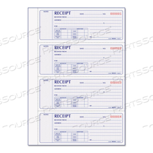 OEM#: 8L816RECEIPT BOOK, TWO-PART CARBONLESS, 7 X 2.75, 4 FORMS/SHEET, 400 FORMS TOTAL by Rediform