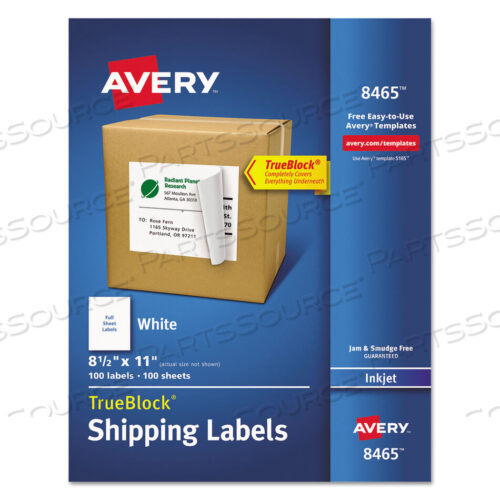 OEM#: 8465SHIPPING LABELS WITH TRUEBLOCK TECHNOLOGY, INKJET PRINTERS, 8.5 X 11, WHITE, 100/BOX by Avery