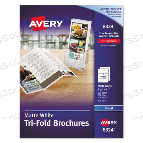 OEM#: 8324TRI-FOLD BROCHURES, 92 BRIGHT, 85 LB TEXT WEIGHT, 8.5 X 11, MATTE WHITE, 100/PACK by Avery