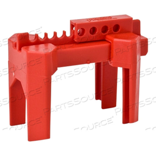 OEM#: BS07A-RD4-LEGGED BALL VALVE LOCKOUT, 0.313 IN DIAMETER SHACKLE, 3.05 IN W X 5.31 IN D X 4.07 IN H, RED by Brady Americas