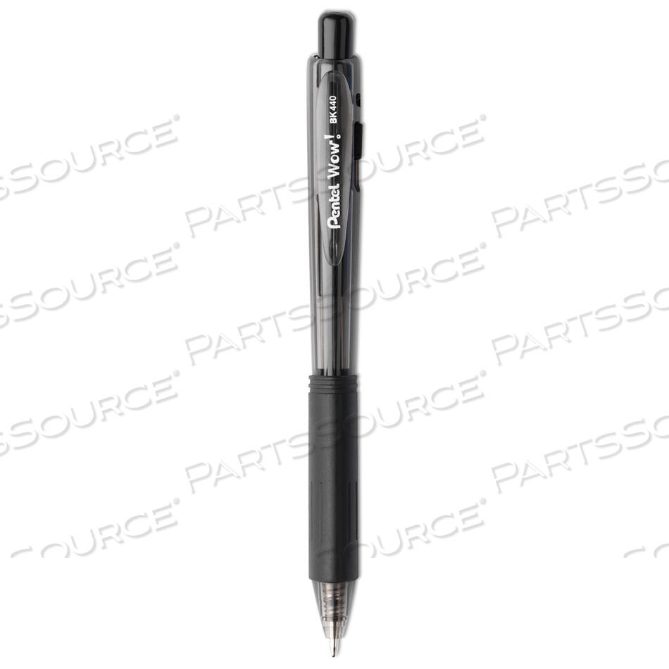 OEM#: BK440AWOW! BALLPOINT PEN, RETRACTABLE, MEDIUM 1 MM, BLACK INK, BLACK BARREL, DOZEN by Pentel of America