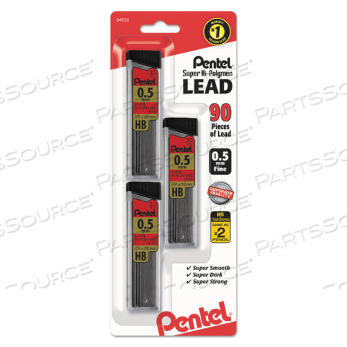 OEM#: C25BPHB3K6SUPER HI-POLYMER LEAD REFILLS, 0.5 MM, HB, BLACK, 30/TUBE, 3 TUBES/PACK by Pentel of America