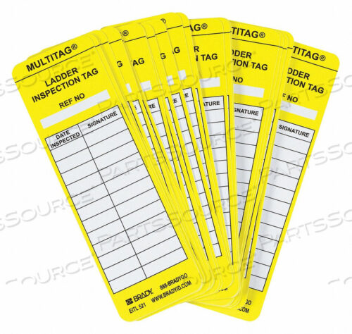 OEM#: LAD-EITL521LADDER INSPECTION TAG, 100/PKG, PLASTIC, 2 W X 6-1/2 H, YELLOW/WHITE by Brady Americas