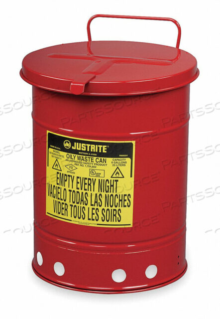 OEM#: 0911009110 JUSTRITE OILY WASTE CAN, 6 GAL, HAND-OPERATED COVER, RED by Justrite
