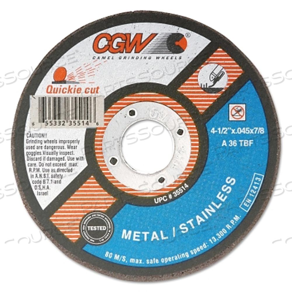 OEM#: 3551635516 CGW TYPE 1, QUICKIE CUT CUTOFF WHEELS .045 AND A36T, 5 X.045 X 7/8 T1 ZA36-T-BF, 25/BOX by CGW Abrasives