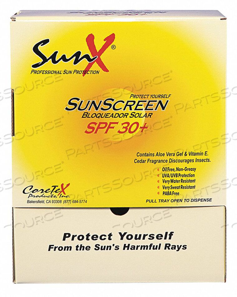 OEM#: CT91664SUNX SPF30 SUNSCREEN, SINGLE DOSE POUCH, 100/BOX - PFY by Coretex Products