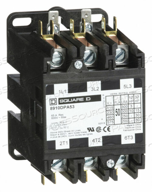 OEM#: 8910DPA53V02H2643 DEFINIT PRPOSE CNTCTR 120VAC 50A 3P OPEN by Square D