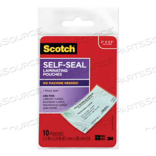 OEM#: LS851-10GSELF-SEALING LAMINATING POUCHES, 9 MIL, 3.8 X 2.4, GLOSS CLEAR, 10/PACK by 3M Consumer