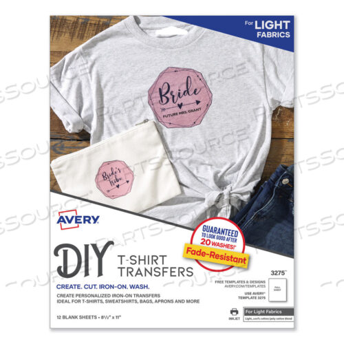 OEM#: 3275FABRIC TRANSFERS, 8.5 X 11, WHITE, 12/PACK by Avery