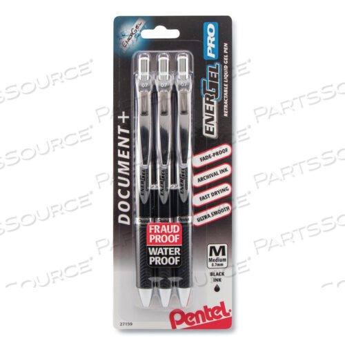 OEM#: BLP77BP3AENERGEL PRO GEL PEN, RETRACTABLE, MEDIUM 0.7 MM, BLACK INK, BLACK BARREL, 3/PACK by Pentel of America