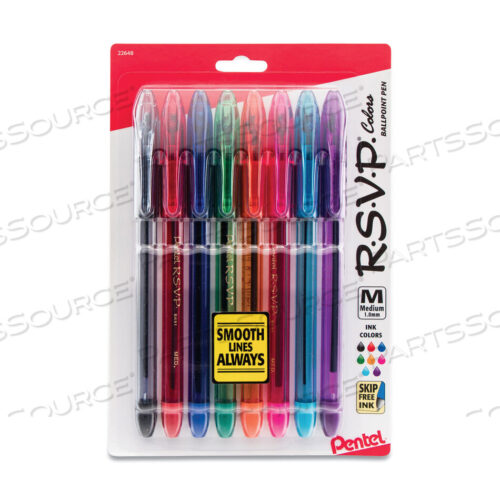 OEM#: BK91CRBP8MR.S.V.P. BALLPOINT PEN, STICK, MEDIUM 1 MM, ASSORTED INK AND BARREL COLORS, 8/PACK by Pentel of America