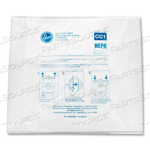 OEM#: AH10363DISPOSABLE VACUUM BAGS, HEPA CC1, 10/PACK by Hoover