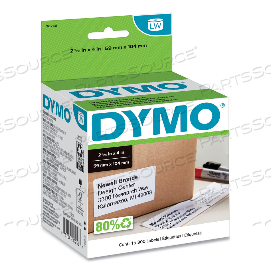 OEM#: 30256LABELWRITER SHIPPING LABELS, 2.31 X 4, WHITE, 300 LABELS/ROLL by Dymo
