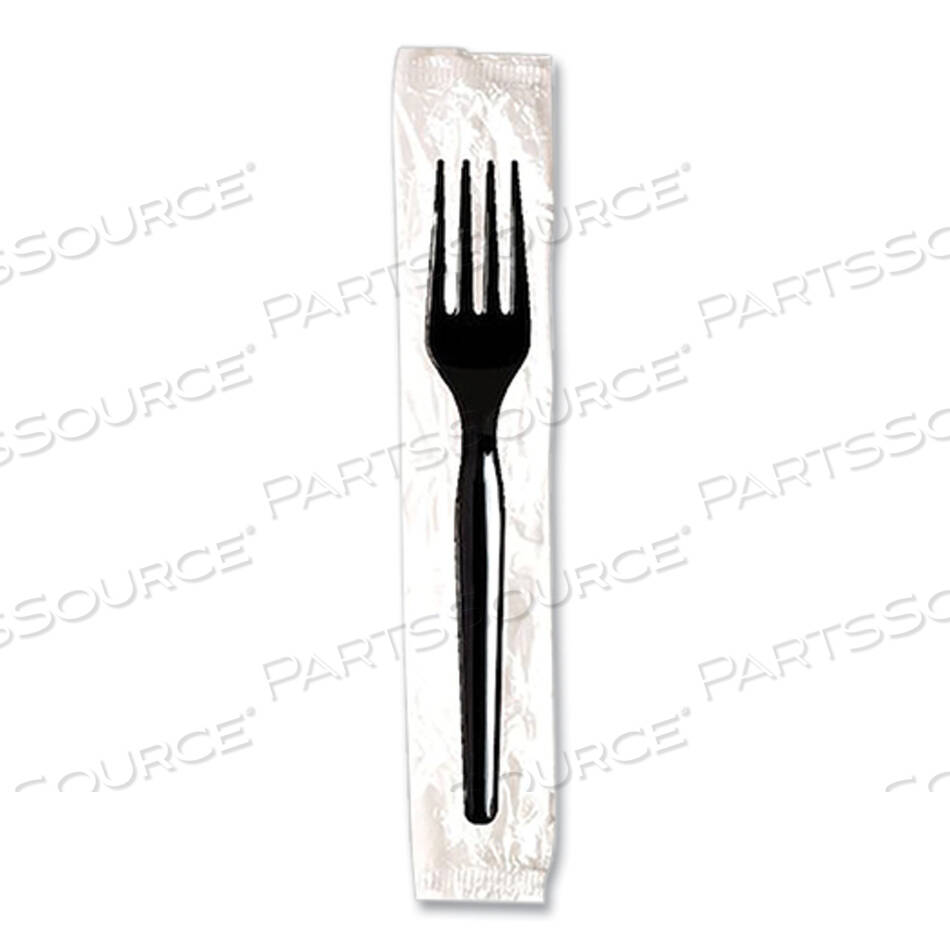 OEM#: FM53C7INDIVIDUALLY WRAPPED MEDIUMWEIGHT POLYSTYRENE CUTLERY, FORK, BLACK, 1,000/CARTON by Dixie