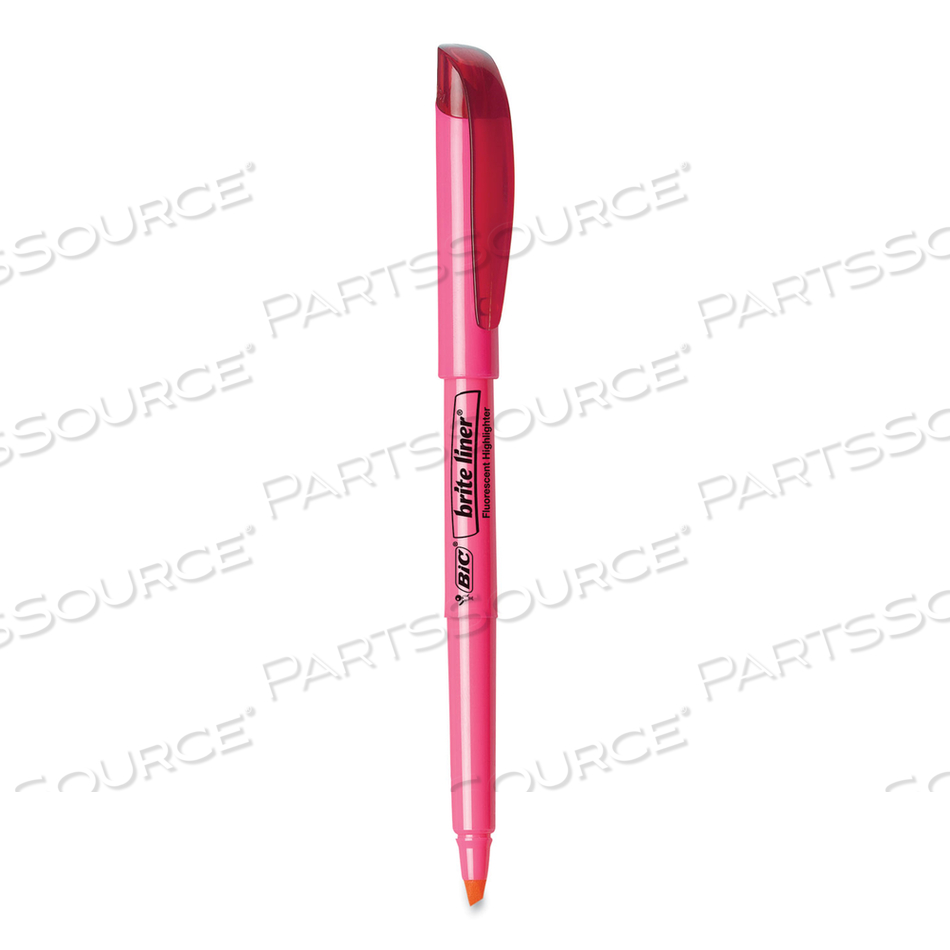 OEM#: BL11PKBRITE LINER HIGHLIGHTER, FLUORESCENT PINK INK, CHISEL TIP, PINK/BLACK BARREL, DOZEN by BIC