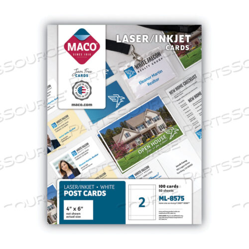OEM#: ML8575UNRULED MICROPERFORATED LASER/INKJET POST CARDS, 4 X 6, WHITE, 100 CARDS, 2 CARDS/SHEET, 50 SHEETS/BOX by Maco