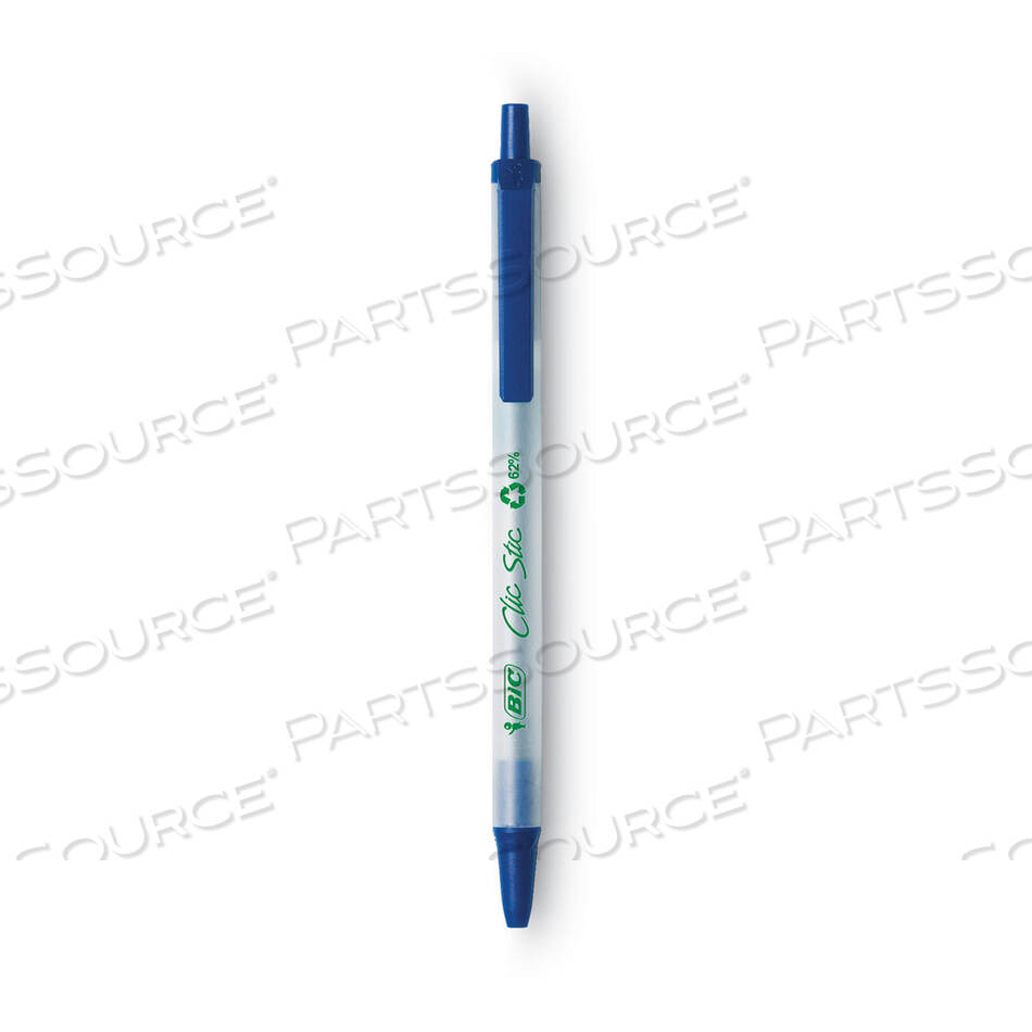 OEM#: CSEM11-BEECOLUTIONS CLIC STIC BALLPOINT PEN, RETRACTABLE, MEDIUM 1 MM, BLUE INK, CLEAR BARREL, DOZEN by BIC