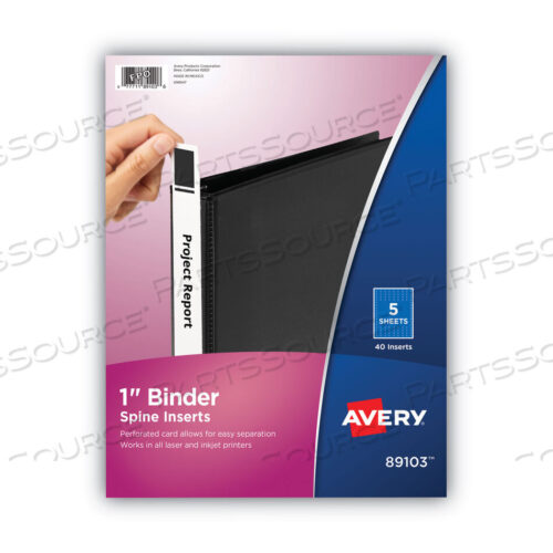 OEM#: 89103BINDER SPINE INSERTS, 1 SPINE WIDTH, 8 INSERTS/SHEET, 5 SHEETS/PACK by Avery