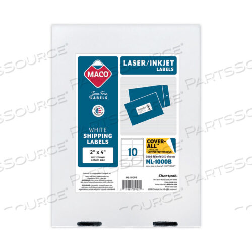 OEM#: ML1000BCOVER-ALL OPAQUE LASER/INKJET SHIPPING LABELS, INKJET/LASER PRINTERS, 2 X 4, WHITE, 10 LABELS/SHEET, 250 SHEETS/BOX by Maco
