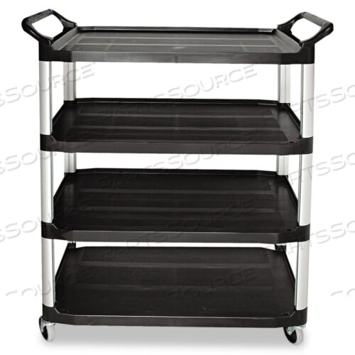 OEM#: FG409600BLAXTRA SERVICE CART, ALUMINUM POSTS, 4 SHELF, 40-5/8LX20W, BLACK by Rubbermaid Medical Division