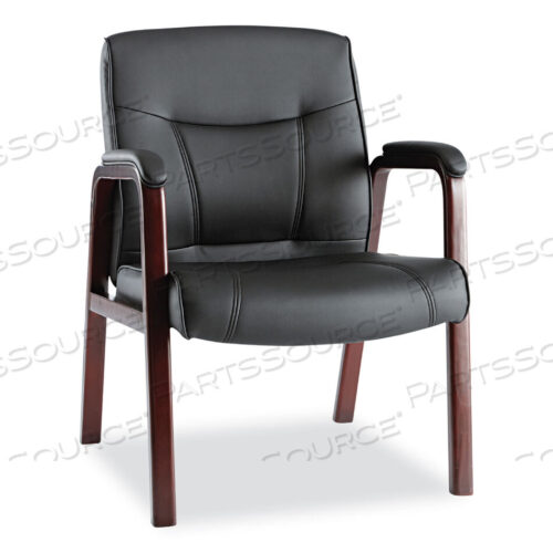 OEM#: ALEMA43ALS10MALERA MADARIS SERIES BONDED LEATHER GUEST CHAIR WITH WOOD TRIM LEGS, 25.39 X 25.98 X 35.62, BLACK SEAT/BACK, MAHOGANY BASE by Alera