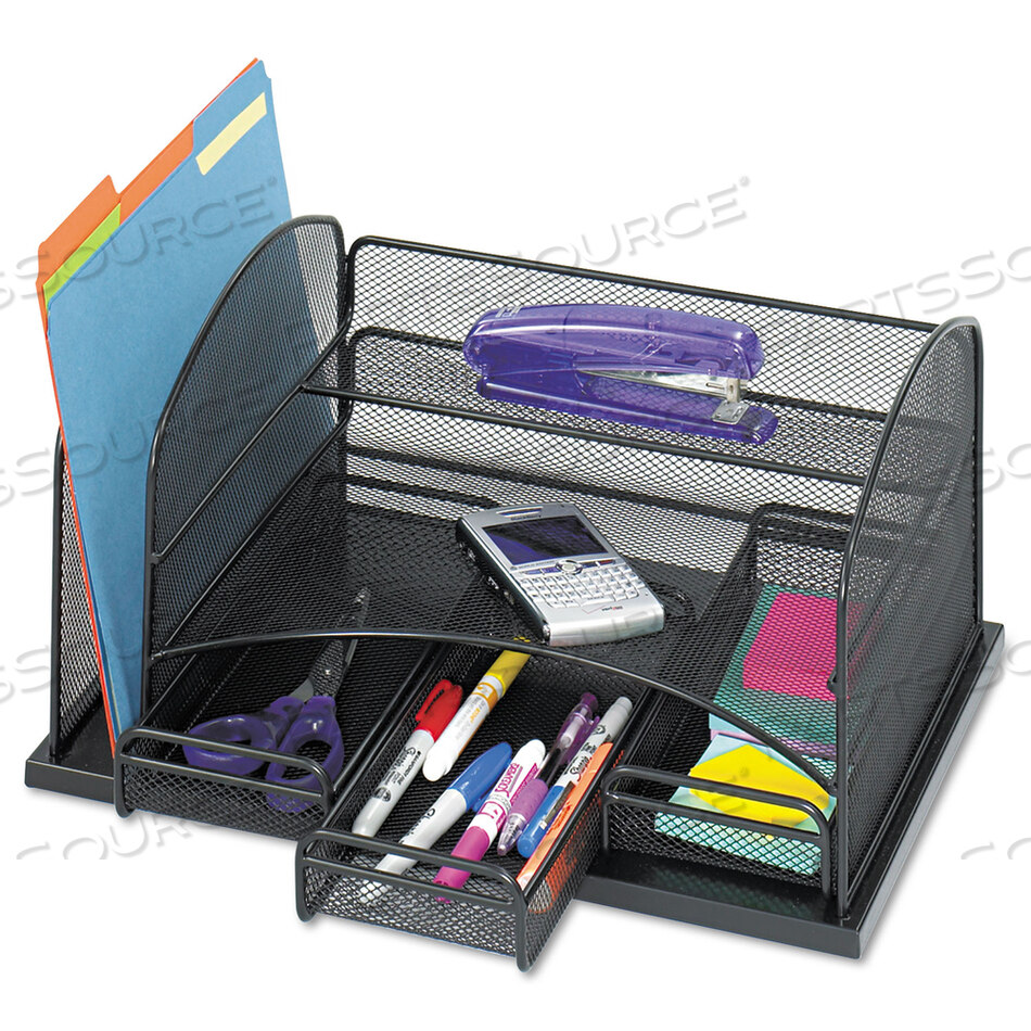 OEM#: 3252BLONYX ORGANIZER WITH 3 DRAWERS, 6 COMPARTMENTS, STEEL, 16 X 11.5 X 8.25, BLACK by Safco
