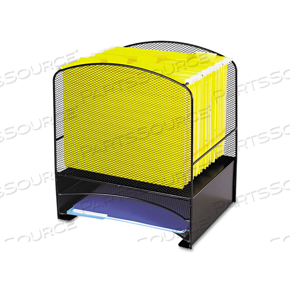 OEM#: 3260BLONYX MESH DESKTOP HANGING FILE WITH TWO HORIZONTAL TRAYS, 3 SECTIONS, LETTER SIZE, 10.75 LONG, BLACK by Safco