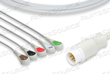 Replaces Philips Healthcare M1736APHILIPS COMPATIBLE ONE PIECE ECG CABLE 5 LEAD SNAP