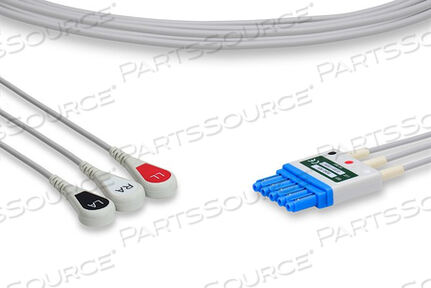 Replaces Criticare Technologies, Inc. CAT 1124-A3CRITICARE COMPATIBLE ECG LEADWIRE 3 LEADS SNAP BAG OF 1