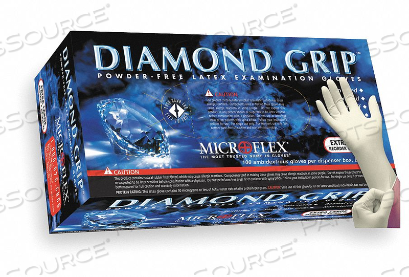 OEM#: MF-300-MDIAMOND GRIP MF-300 LATEX POWDER-FREE DISPOSABLE GLOVES, 6.3 MIL PALM/7.9 MIL FINGER, MEDIUM, NATURAL by Microflex